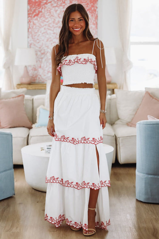 Love You Cherry Much Maxi Skirt- White