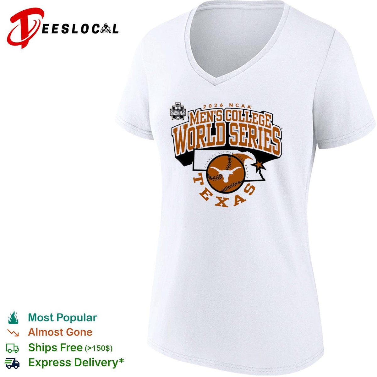 2026 NCAA Men’s College World Series Texas Longhorns Charles Schwab Field shirt Unisex
