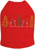 Two Snowmen in Trees - Bling Rhinestone Christmas Dog Shirt, M Red