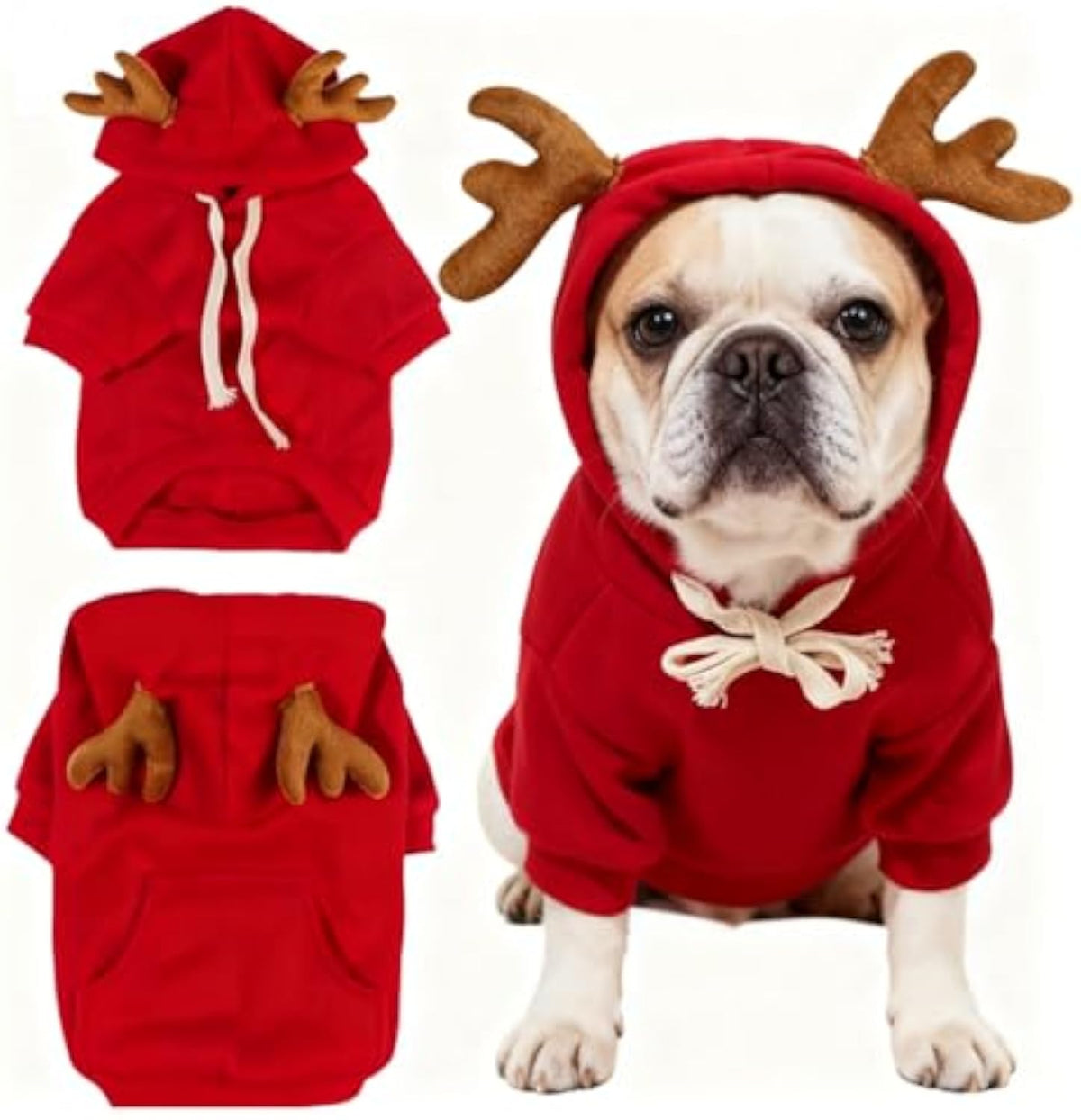 Red Dog Hoodie Reindeer Style Sweatshirt Christmas Pocket, S