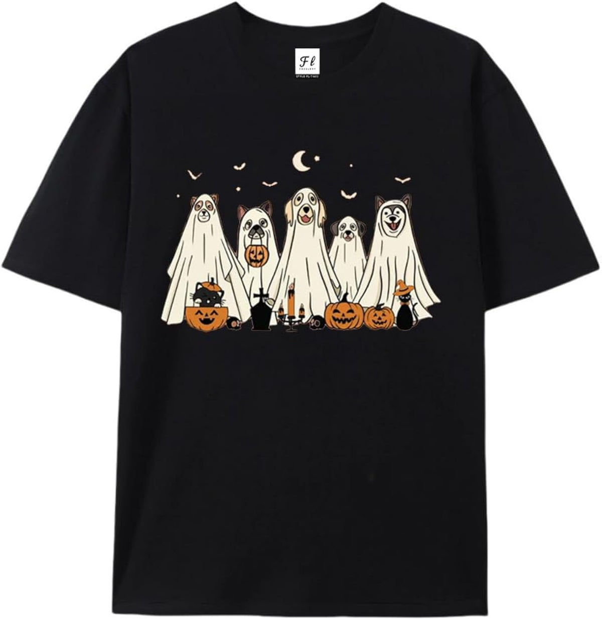 Halloween Ghost Dog T-Shirt Black