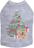 Christmas Tree #2 with Teddy Bear - Bling Rhinestone Christmas Dog Shirt, M Heather Gray