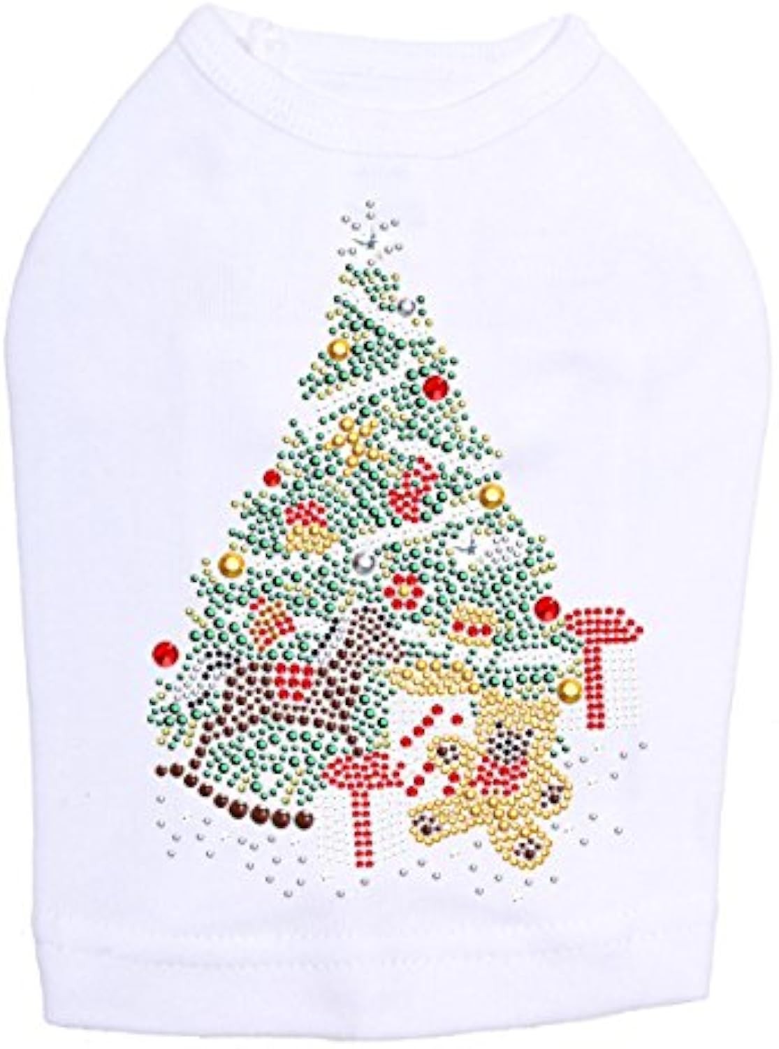 Christmas Tree #2 with Teddy Bear - Bling Rhinestone Christmas Dog Shirt, M White