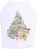 Christmas Tree #2 with Teddy Bear - Bling Rhinestone Christmas Dog Shirt, L White
