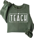 Teacher Sweatshirt Women Teach Them to Be Kind Shirts Teacher Fleece Crewneck Long Sleeve Pullover Sweaters