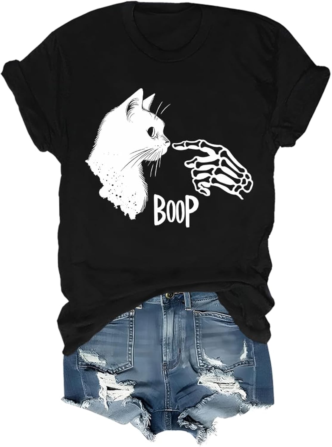 Skeleton Hand Boop Cat Shirt Skeleton Cat T-Shirt