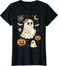 Women's Cute Pregnant Ghost with Pumpkins Halloween Outfit T-Shirt
