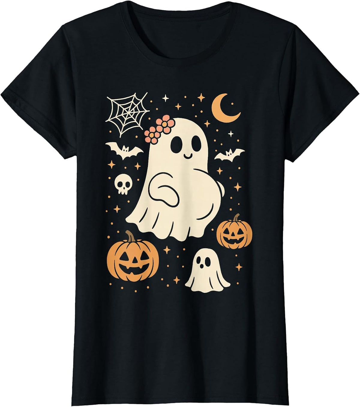 Women's Cute Pregnant Ghost with Pumpkins Halloween Outfit T-Shirt