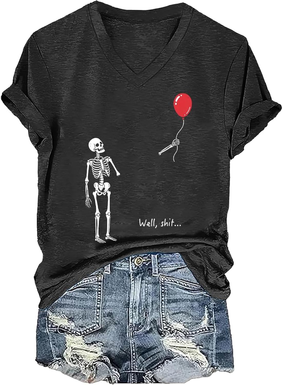 Retro Gothic Skull Halloween Shirt Funny Well Skeleton Lost Balloon Tees
