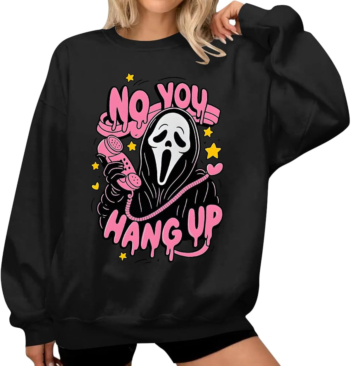 Ghost Horror Graphic Sweatshirt For Women Pink Spooky Halloween Shirt