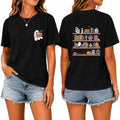 Halloween Shirts for Women Ghost Reading Book T-Shirt Teacher Tee Tops