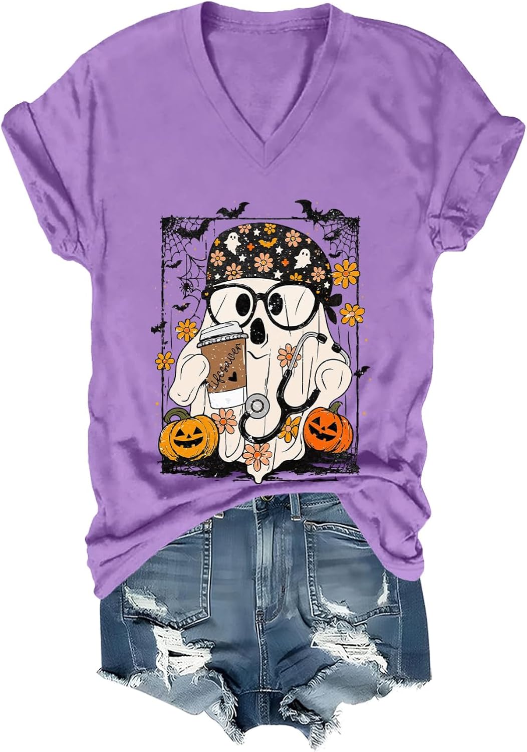 Halloween Nurse Ghost Shirt Cute Spooky Graphic Nurse T-Shirt