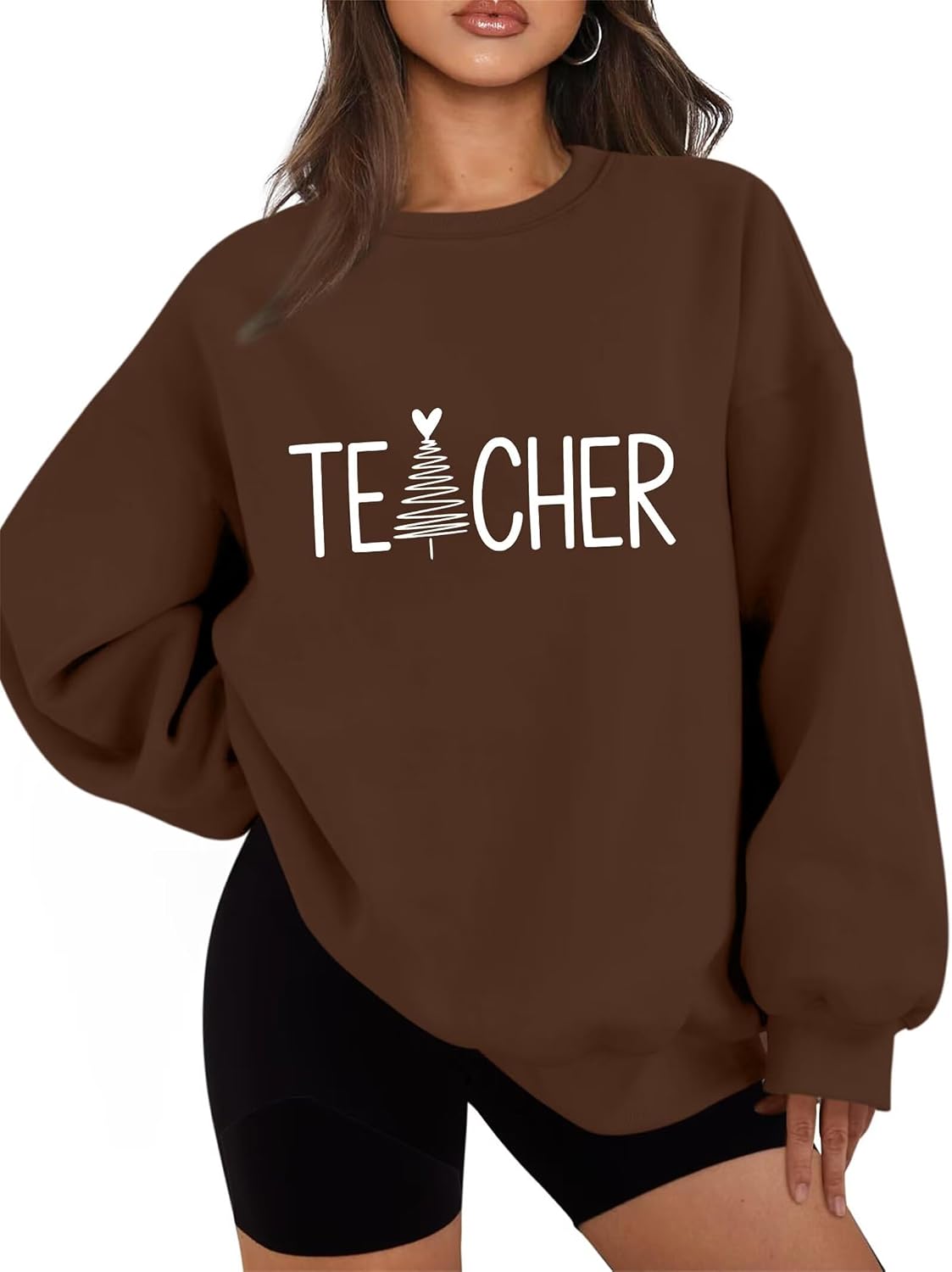 Christmas Teacher Women Fleece Oversized Sweatshirt Teacher Xmas Gift Funny Crew Neck Casual Long Sleeve Pullover Top
