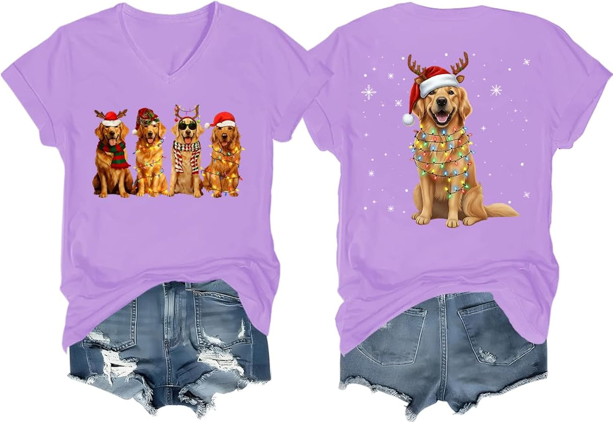 Christmas Golden Retriever Shirt Christmas Dog T-Shirt Merry Dogmas Shirt V-Neck