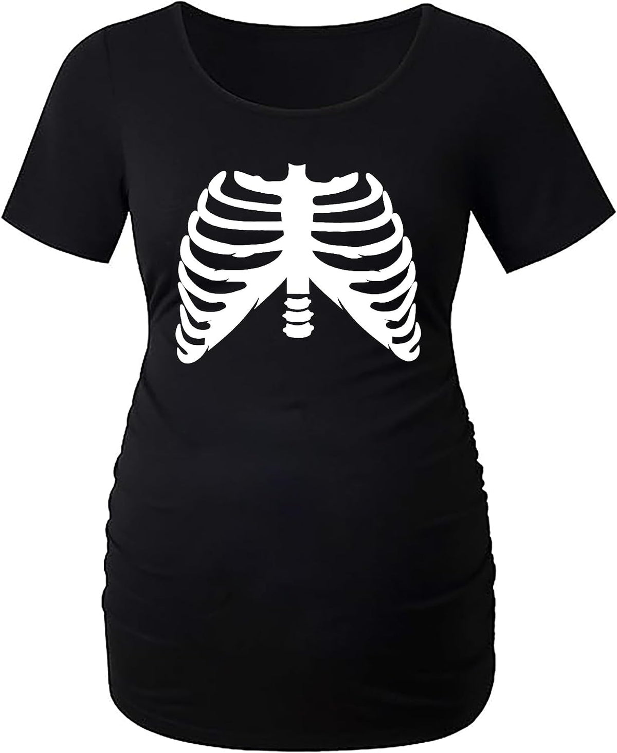 Women Maternity Halloween T-Shirt Pregnancy Announcement Tops Mommy's Little Nightmare Tee Xray Ribcage Skeleton