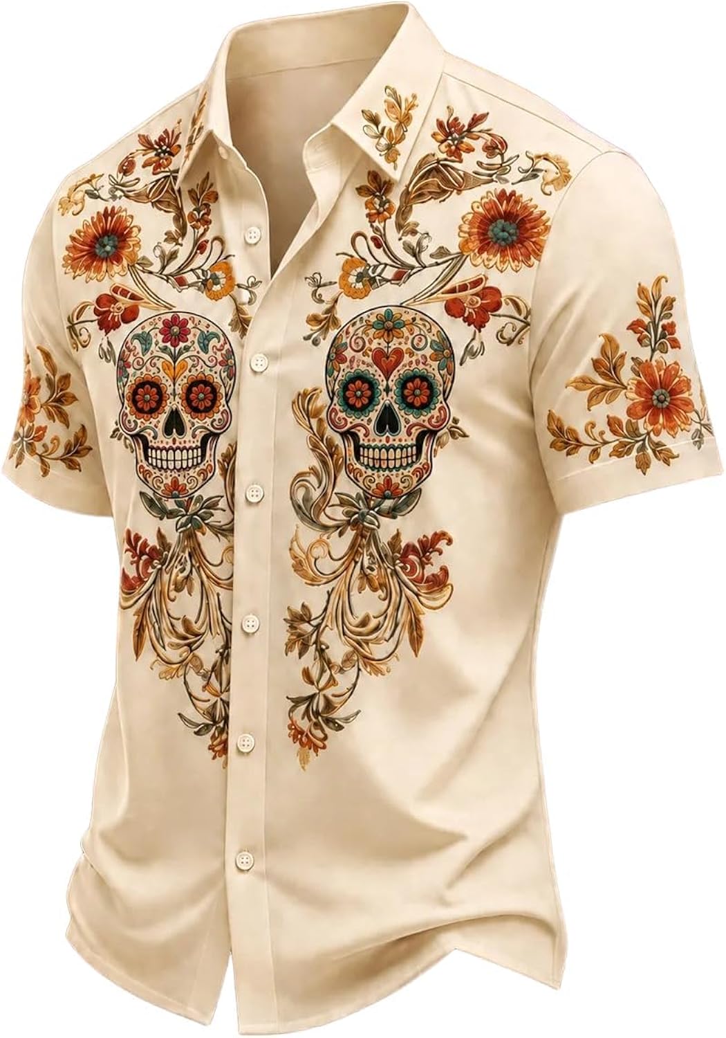 Men's Mexican Day of The Dead Shirt Dia De Los Muertos Floral Sugar Skull Halloween T Shirt