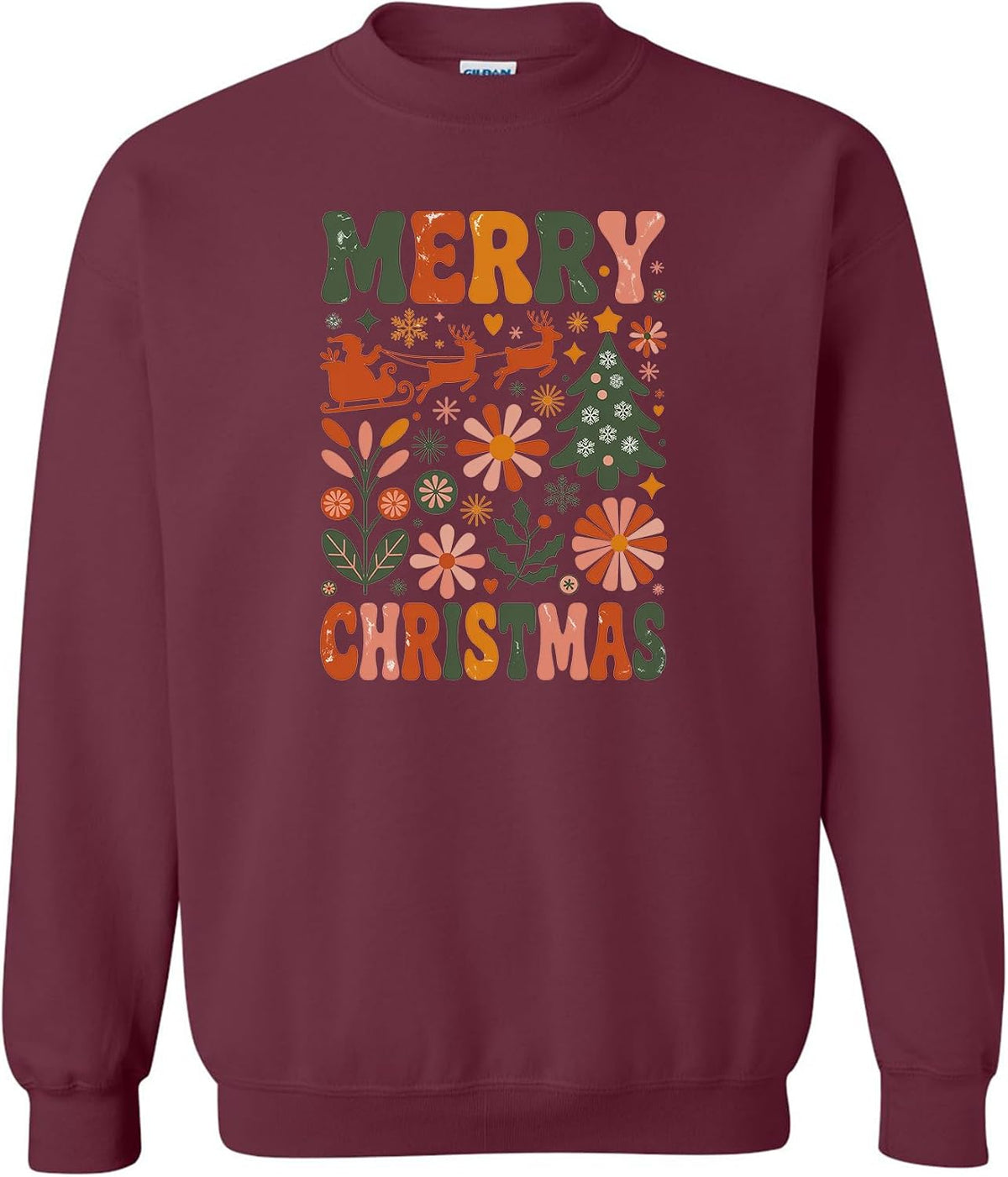 Retro Merry Christmas Sweatshirt Groovy Holiday Crewneck Boho Xmas Pullover Vintage Style Santa Unisex Gift Top