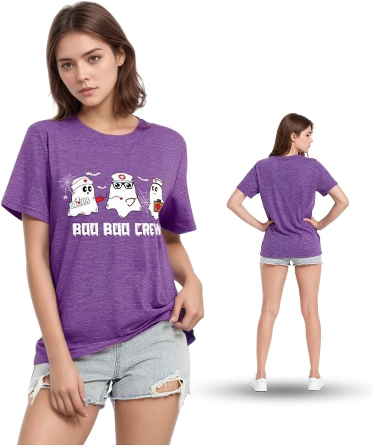 Womens Halloween Shirts - Cute Ghost Graphic Tshirts for Women Party Casual Short Sleeve