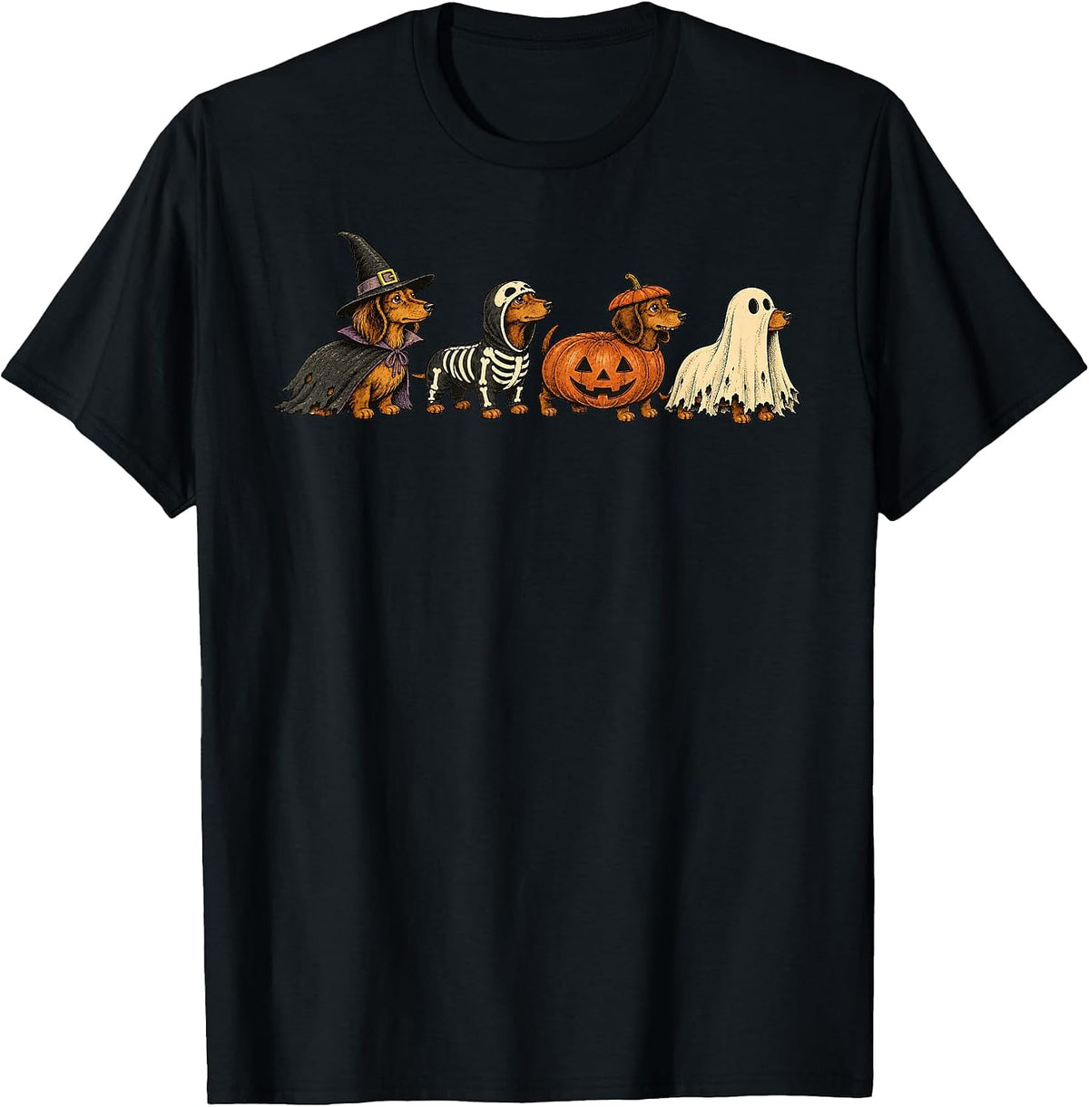 Cute Dachshund Ghost Pumpkin Weiner Dog Halloween Costume T-Shirt