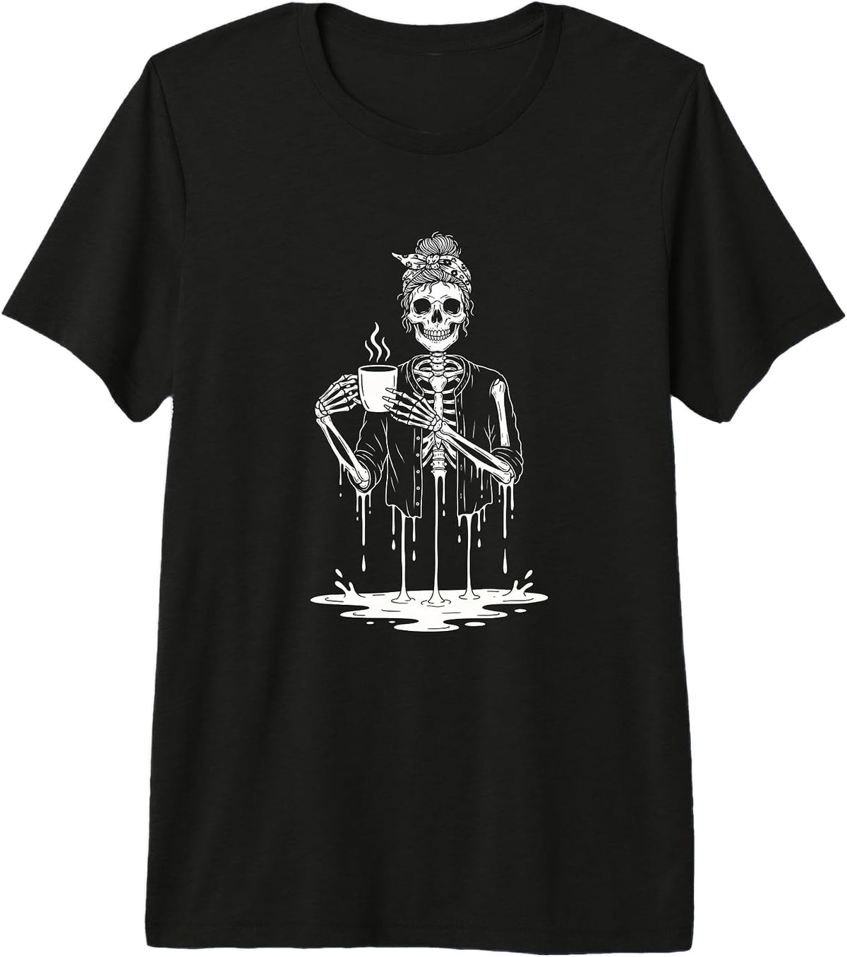 Skeleton Drinking Coffee Halloween Skull Barista Funny Premium Tri-Blend T-Shirt
