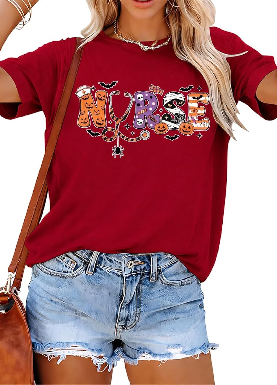 Halloween Spooky Nurse Shirt for Women, Cute Halloween Nurse Graphic Tee