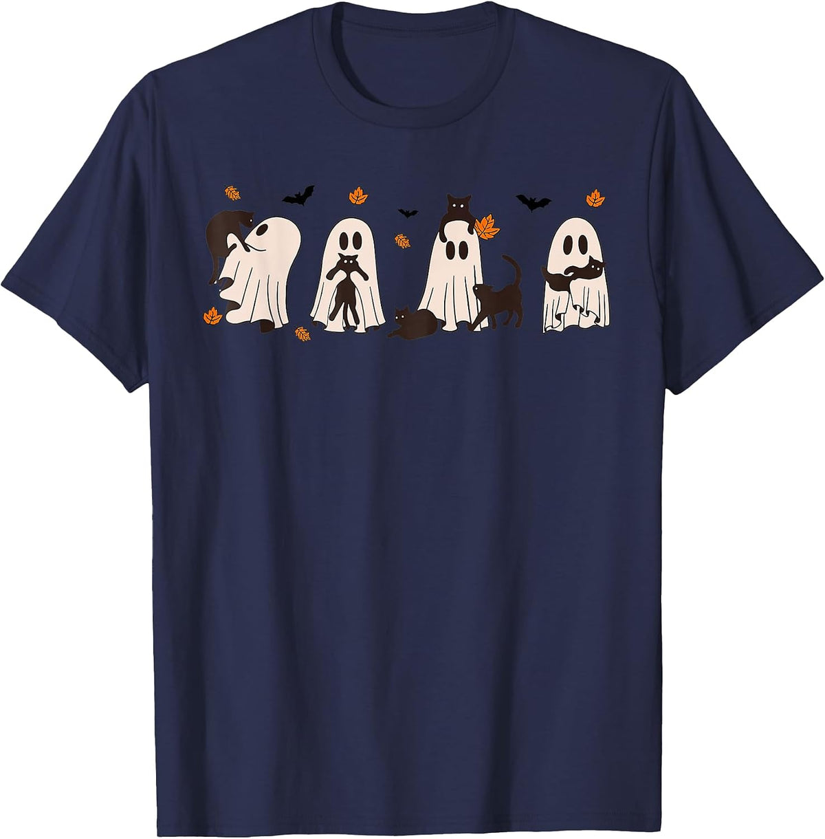 Black Cats in Cute Ghost Cat Halloween T-Shirt