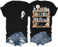 Halloween Teacher Shirts for Women Cute Ghost Reading Book Shirt