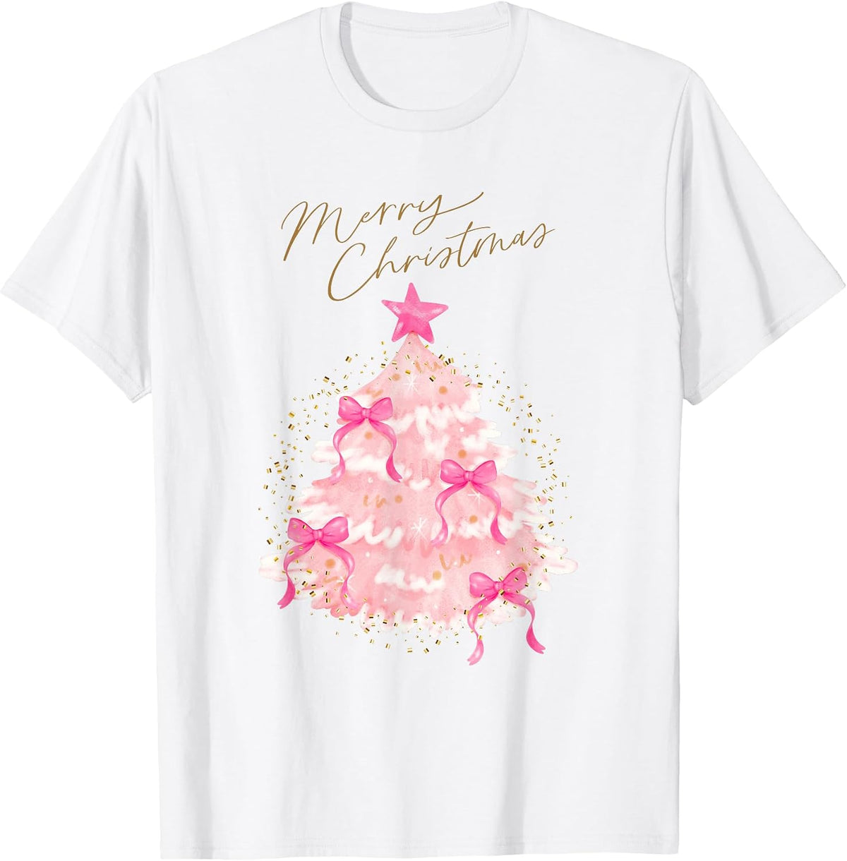 Pink Coquette Bows Christmas Tree Femme Women Girls Holiday T-Shirt
