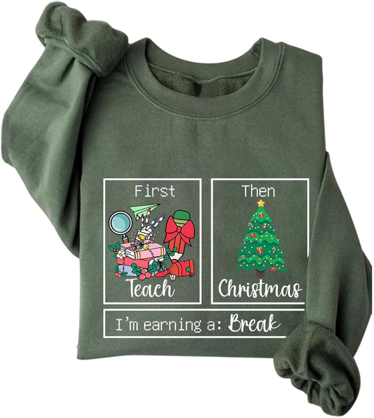 Teacher Christmas Sweatshirt Women First Teach Then Christmas Graphic Long Sleeve Shirt Xmas Holiday Pullover Sweater