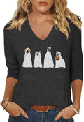 Womens Fall Halloween 3/4 Sleeve V Neck Shirts
