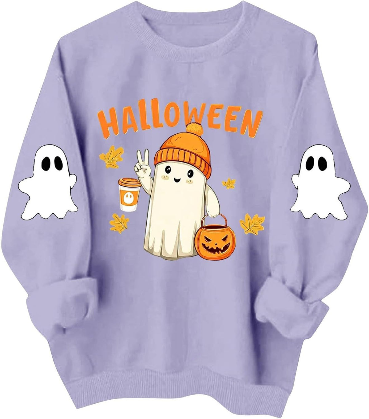 Halloween Sweatshirt Women Cute Ghost Pumpkin Graphic Pullover