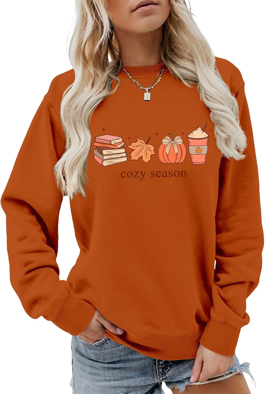 Cozy Season Sweatshirt Leaf Pumpkin Coffee Shirts Coffee Weather Sweater