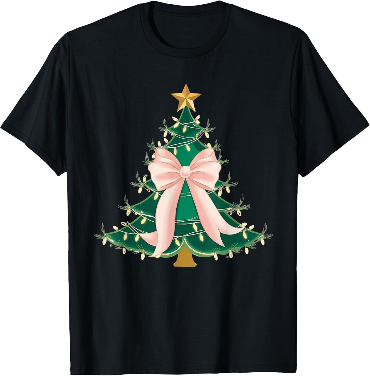 Coquette Bow Pink Christmas Tree Bows Xmas Women Girly T-Shirt