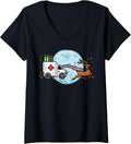 Women's Ambulance Reindeer Nurse Christmas Xmas Medical V-Neck T-Shirt