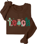 Christmas Teacher Fleece Sweatshirt Women Teach Graphic Long Sleeve Tees Shirts Xmas Tree Sweater School Holiday Tops