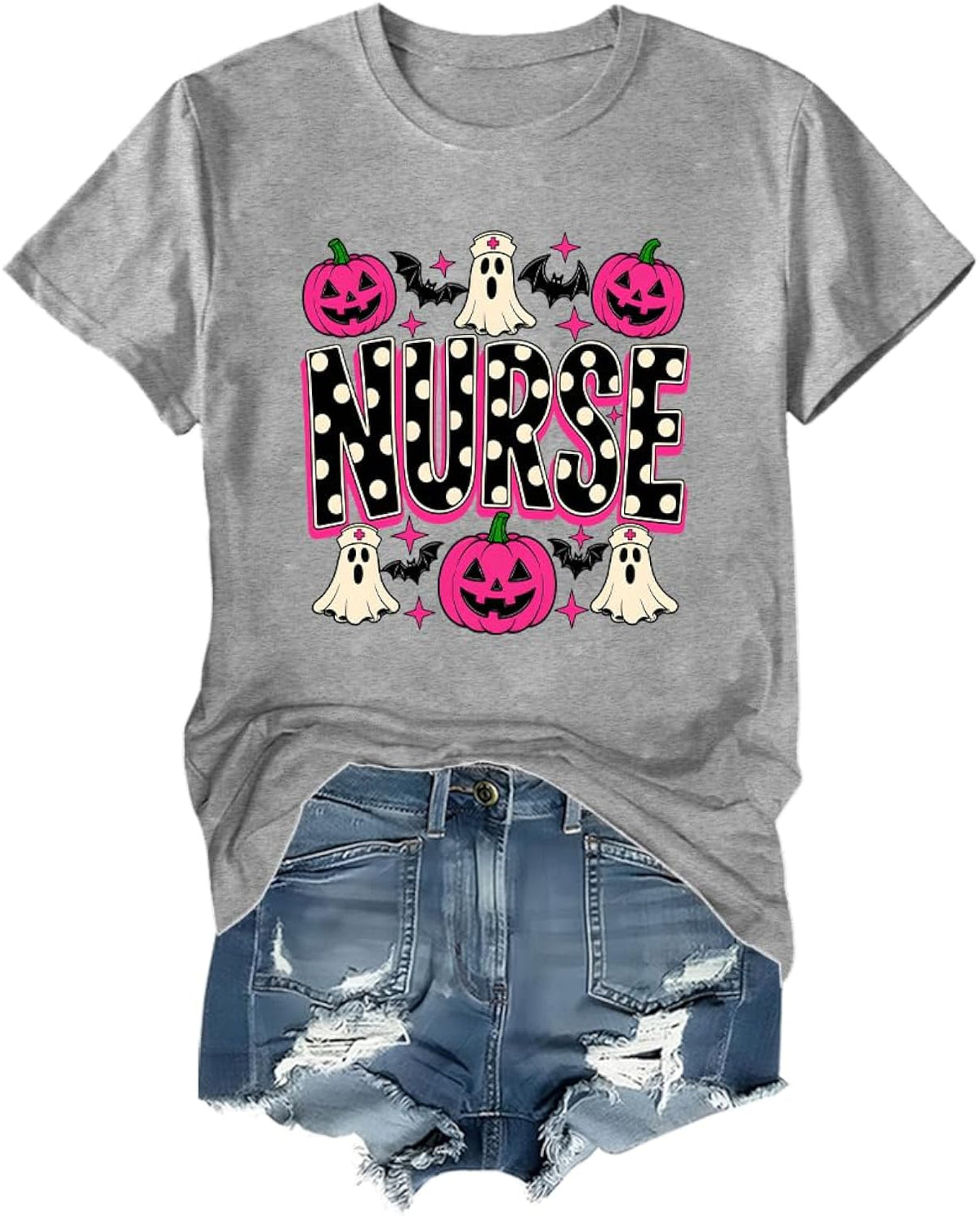 Halloween Nurse Shirt Polka Dot Nurse Ghost T-Shirt Cute Ghost Pumpkin Tee