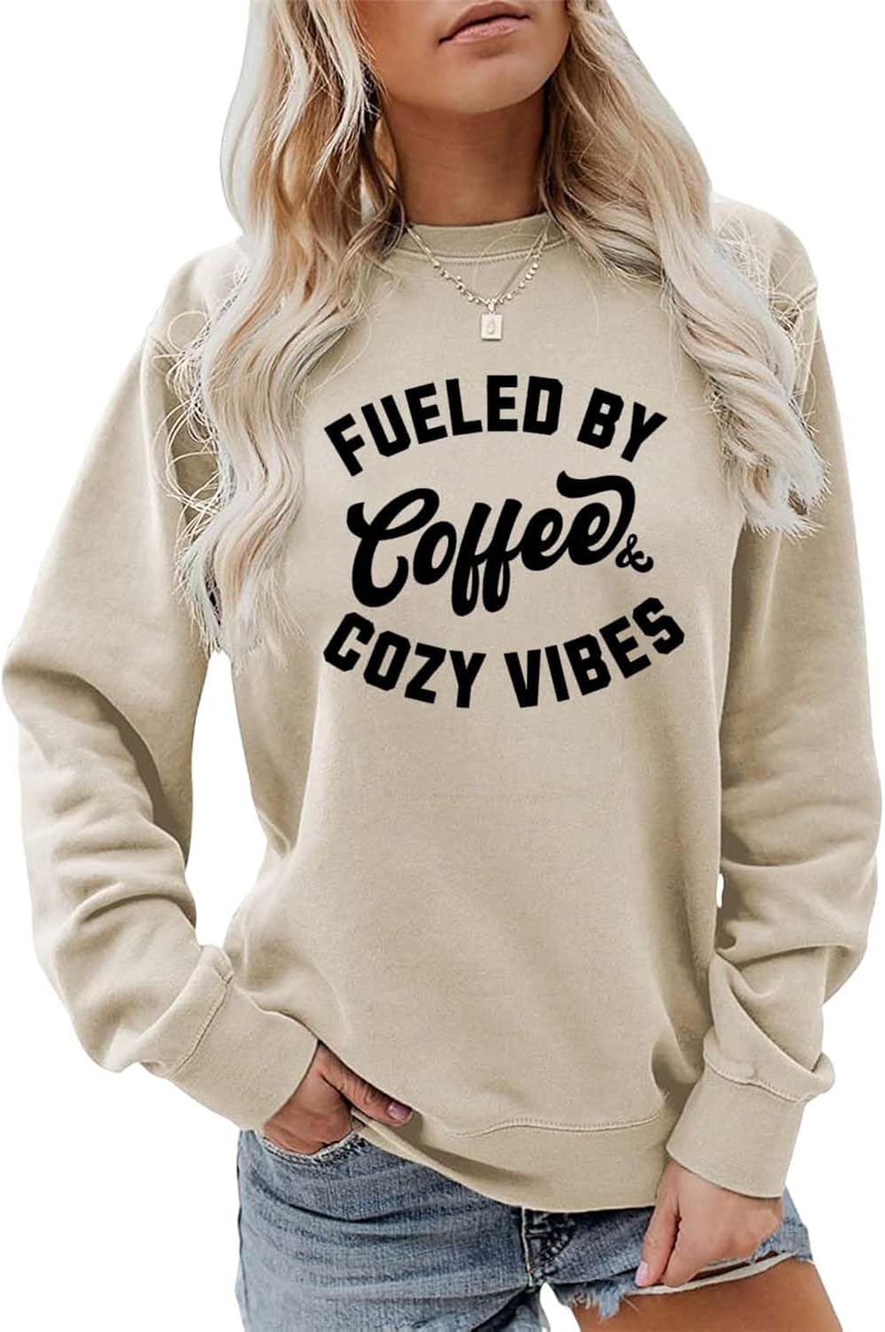 Fueled By Coffee and Cozy Vibes Sweatshirt, Cozy Season Sweater Women Funny Fall Autumn Pullovers Coffee Lover Shirt