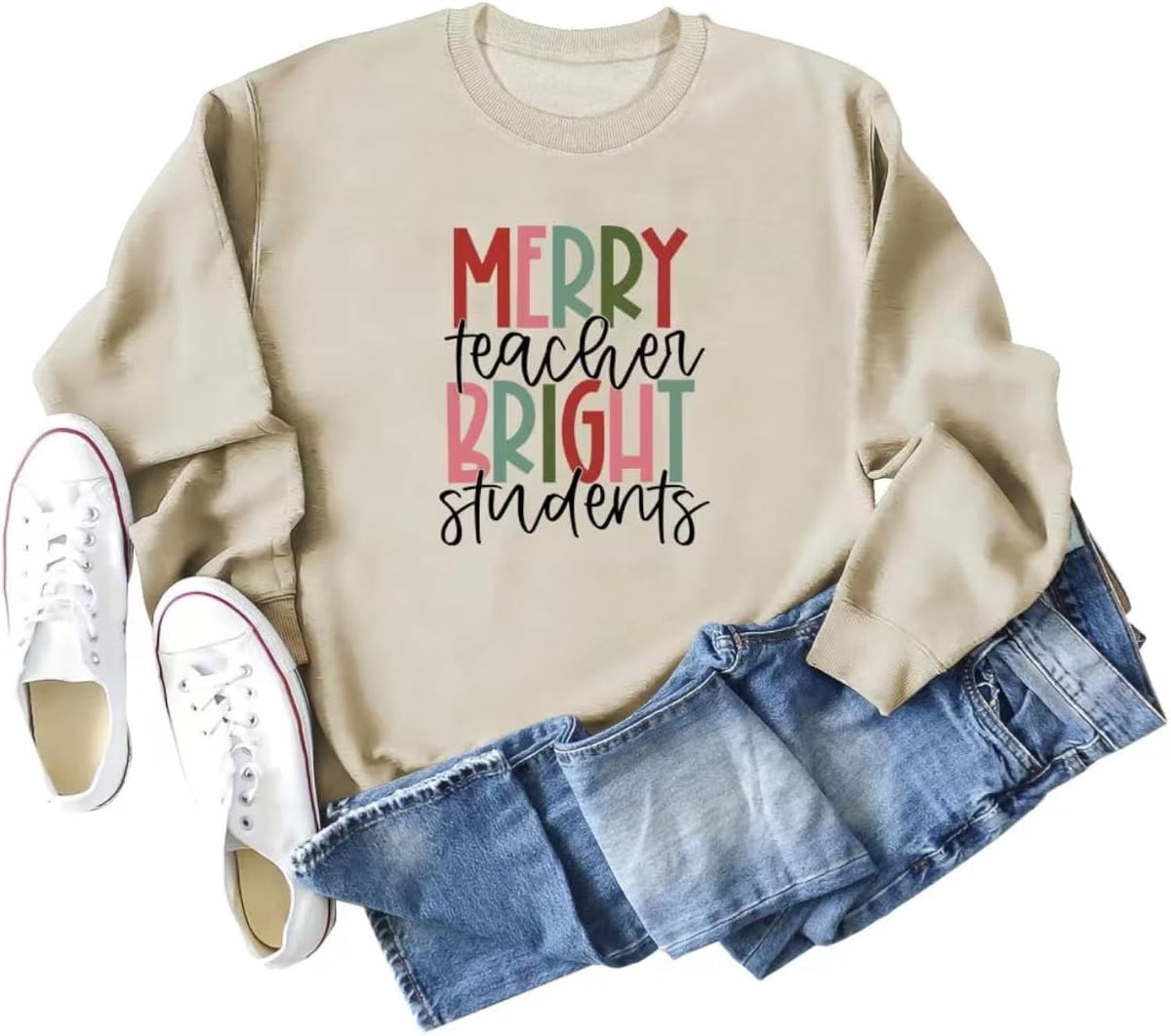 Xmas Gift Merry Teacher Bright Students Graphic Sweatshirt For Christmas Holidays Shirt Women Teaching Crewneck Tops