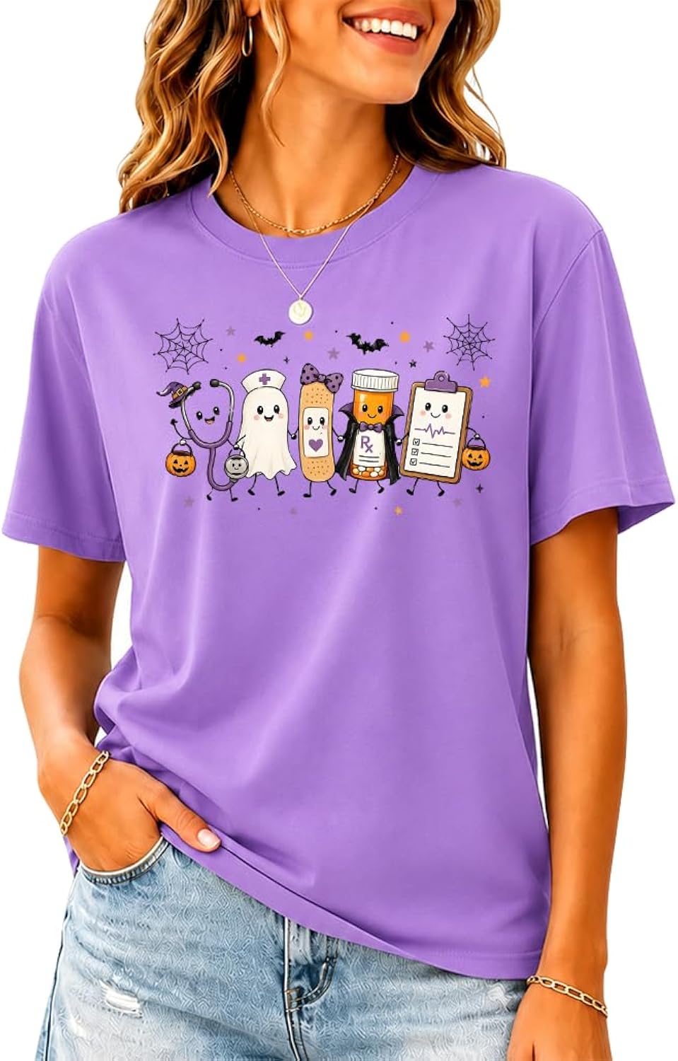 Halloween Nurse Shirt Cute Ghosts Fall Pumpkin Graphic Shirt for Women
