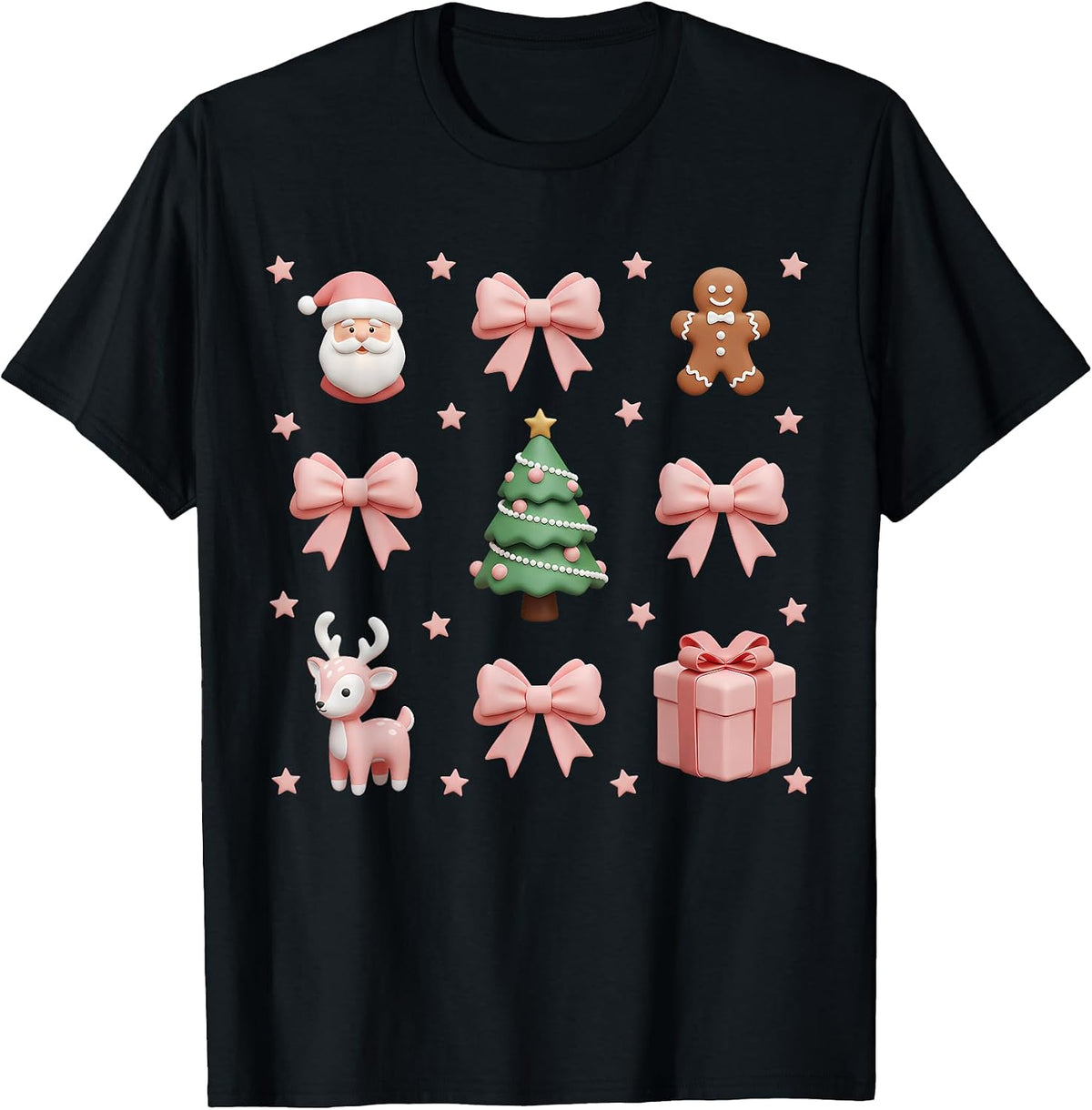 Coquette Bow Christmas Tree Santa Kawaii Women Girls Kids T-Shirt