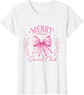 Pink Coquette Christmas Bows Y2K Merry Mama Social Club T-Shirt