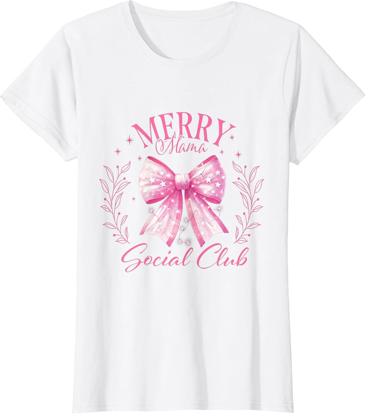 Pink Coquette Christmas Bows Y2K Merry Mama Social Club T-Shirt