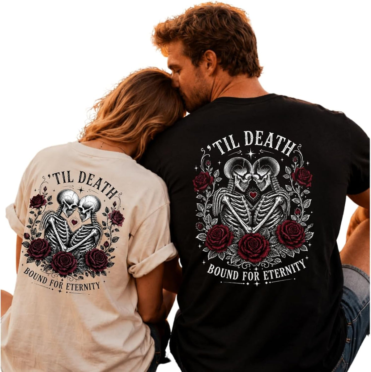 Husband Wife Halloween Shirts Til Death Bound for Eternity Front Back