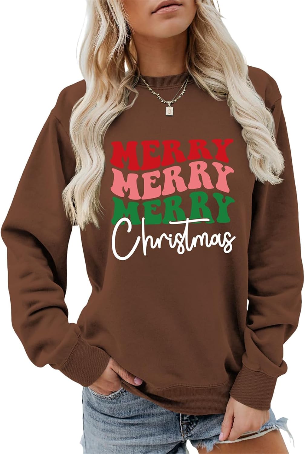 Merry Christmas Sweatshirt, Funny Retro Graphic Shirt Merry Sweater Women Crewneck Xmas Holiday Pullover Tops