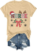 Nurse Christmas Shirt Xmas Stethoscope Bow Santa Hat Reindeer Graphic Tee Christmas Nurse Shirts for Women