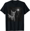 Funny Halloween Surprised Scared Cat Selfie Spooky Skeleton T-Shirt