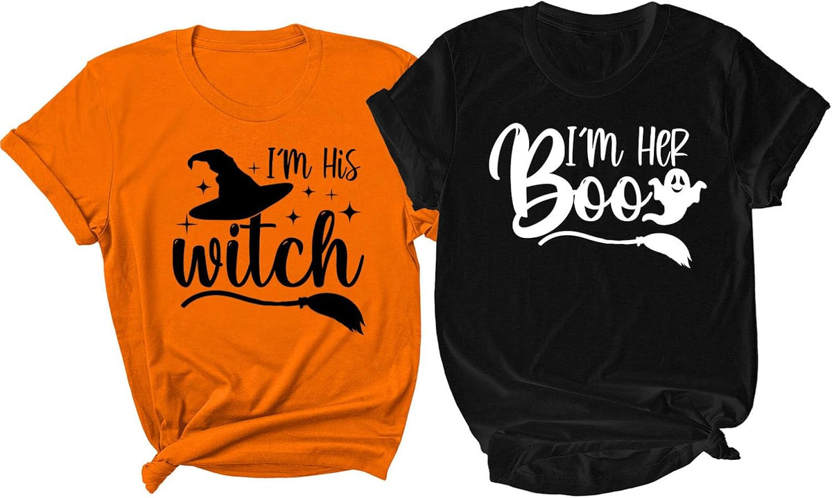 His & Her Halloween Shirts - Funny Matching Couple Gift T-Shirts
