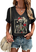 Womens Christmas Graphic V-Neck Shirt Xmas Party Short Sleeve Tee