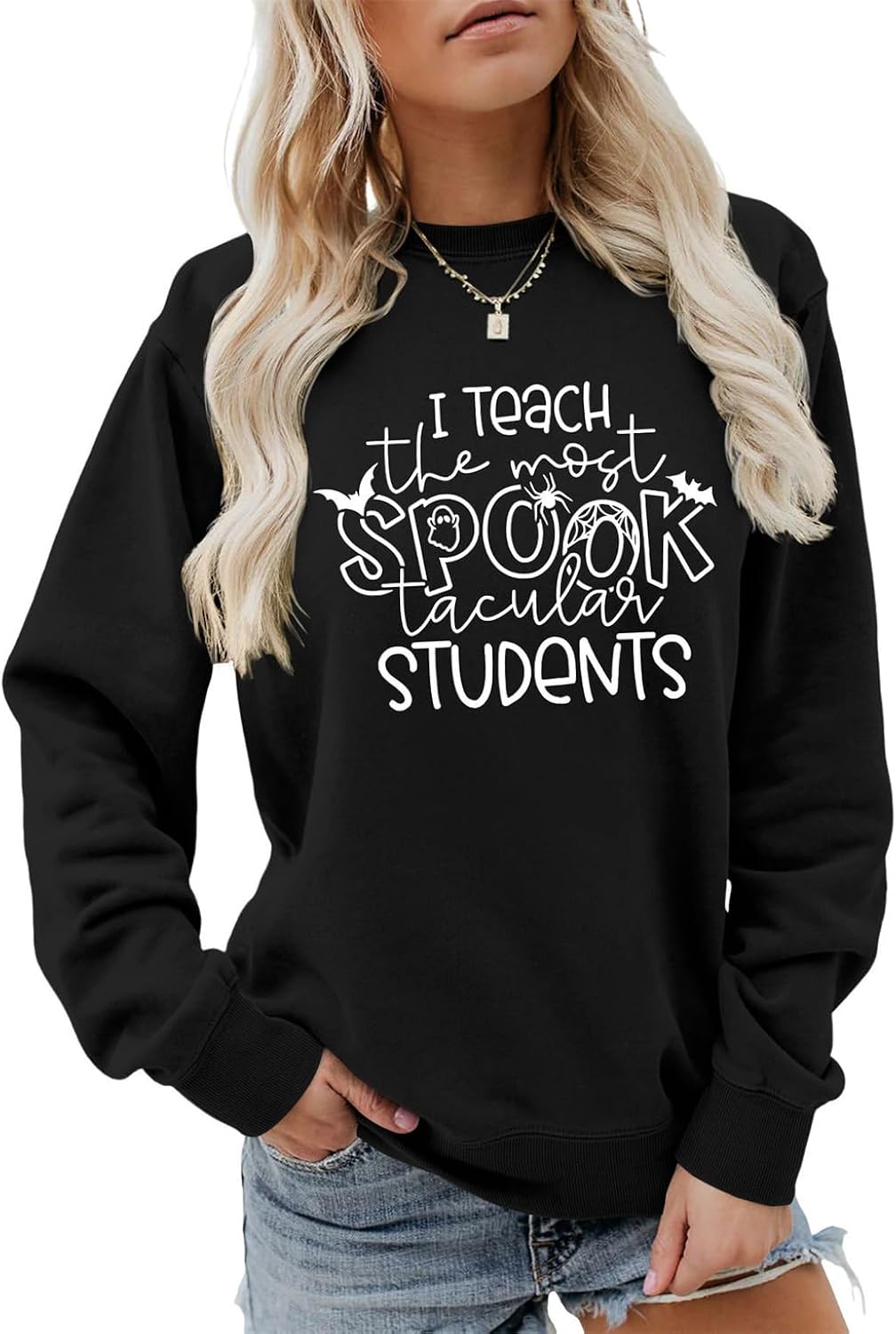 I Teach The Most Spook Tacular Students Sweatshirt Halloween Teacher Shirt Women Spooky Season Pullover Fall Sweater
