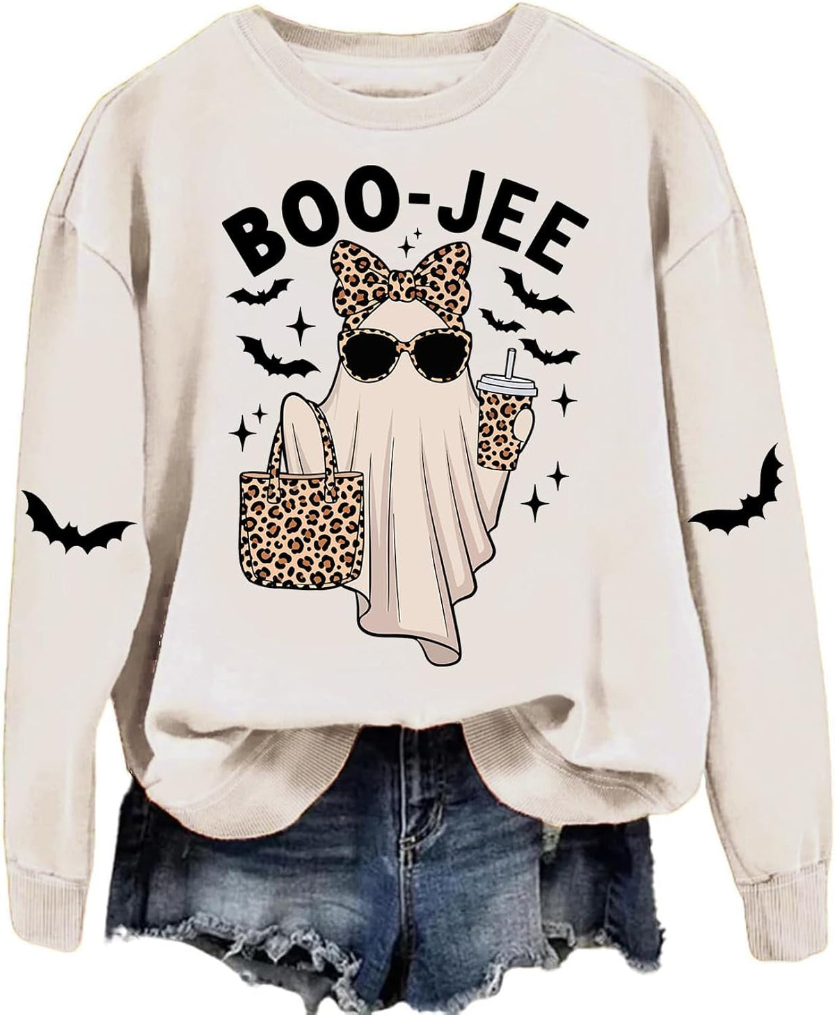 Coquette Leopard Ghost Coffee Boo-Jee Sweatshirt Halloween Boo Jee ghost sweatshirts